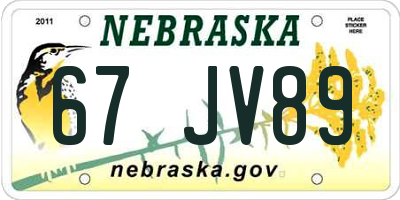 NE license plate 67JV89