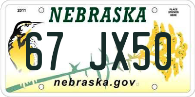 NE license plate 67JX50