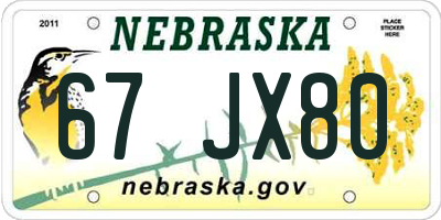 NE license plate 67JX80