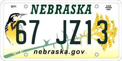 NE license plate 67JZ13