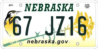 NE license plate 67JZ16
