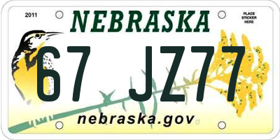 NE license plate 67JZ77