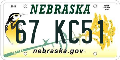 NE license plate 67KC51
