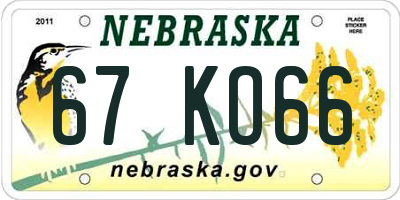NE license plate 67KO66