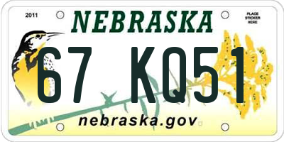 NE license plate 67KQ51