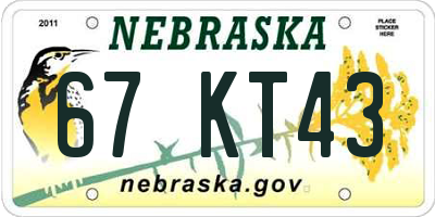 NE license plate 67KT43