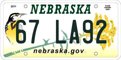 NE license plate 67LA92