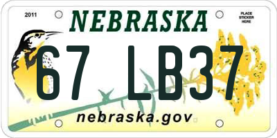 NE license plate 67LB37