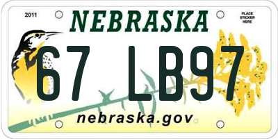 NE license plate 67LB97