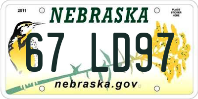 NE license plate 67LD97
