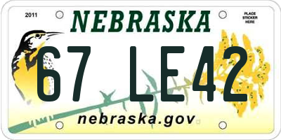 NE license plate 67LE42