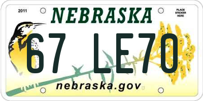 NE license plate 67LE70