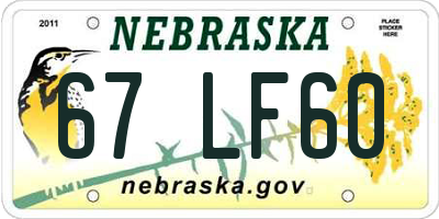 NE license plate 67LF60