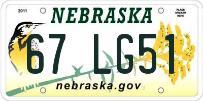 NE license plate 67LG51
