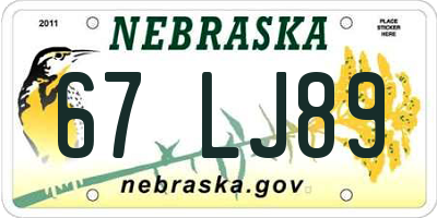 NE license plate 67LJ89