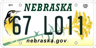 NE license plate 67LO11