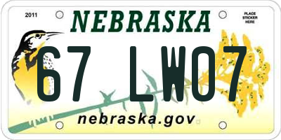 NE license plate 67LW07