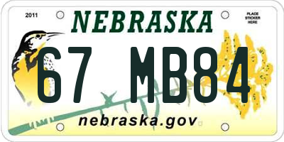 NE license plate 67MB84