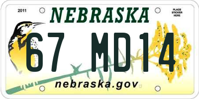 NE license plate 67MD14