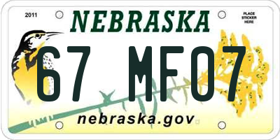 NE license plate 67MF07