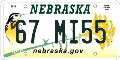 NE license plate 67MI55