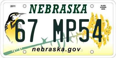 NE license plate 67MP54