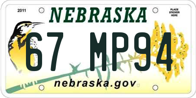 NE license plate 67MP94