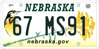 NE license plate 67MS91