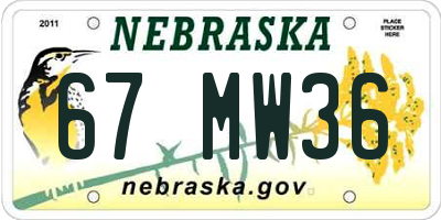 NE license plate 67MW36