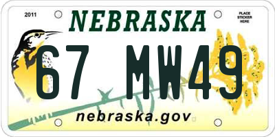 NE license plate 67MW49
