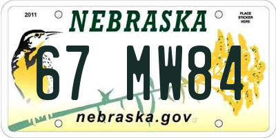 NE license plate 67MW84