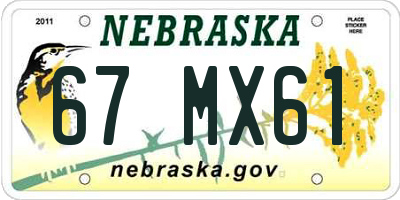 NE license plate 67MX61