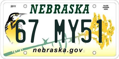 NE license plate 67MY51