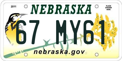 NE license plate 67MY61