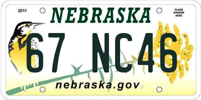 NE license plate 67NC46