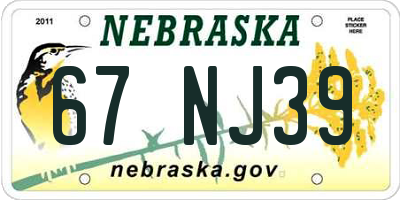 NE license plate 67NJ39