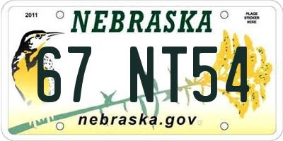 NE license plate 67NT54