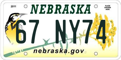NE license plate 67NY74
