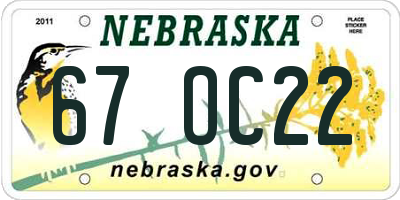 NE license plate 67OC22
