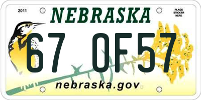 NE license plate 67OF57