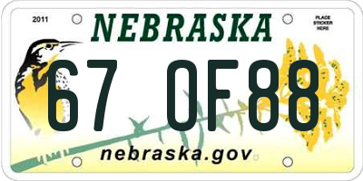 NE license plate 67OF88