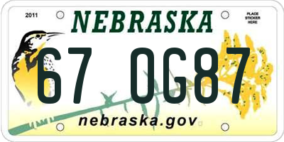 NE license plate 67OG87