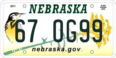 NE license plate 67OG99
