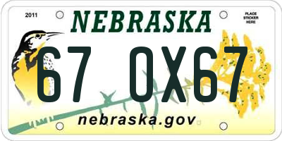 NE license plate 67OX67