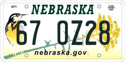 NE license plate 67OZ28