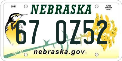 NE license plate 67OZ52