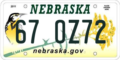 NE license plate 67OZ72