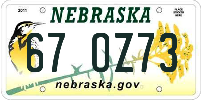 NE license plate 67OZ73