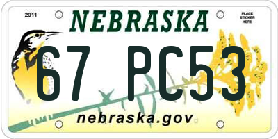 NE license plate 67PC53