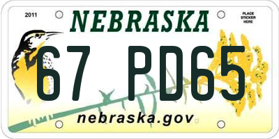 NE license plate 67PD65